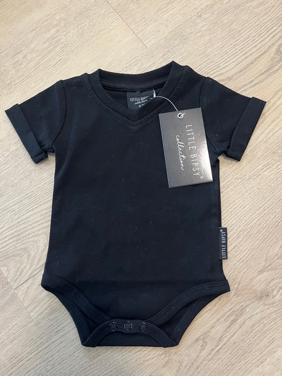 Little Bipsy Other - Little Bipsy Black Short-Sleeve V-Neck Baby Onesie